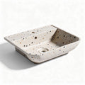Waskom van beton met dubbele afvoer 40 x 30 x 10cm beige met gemengde steentjes