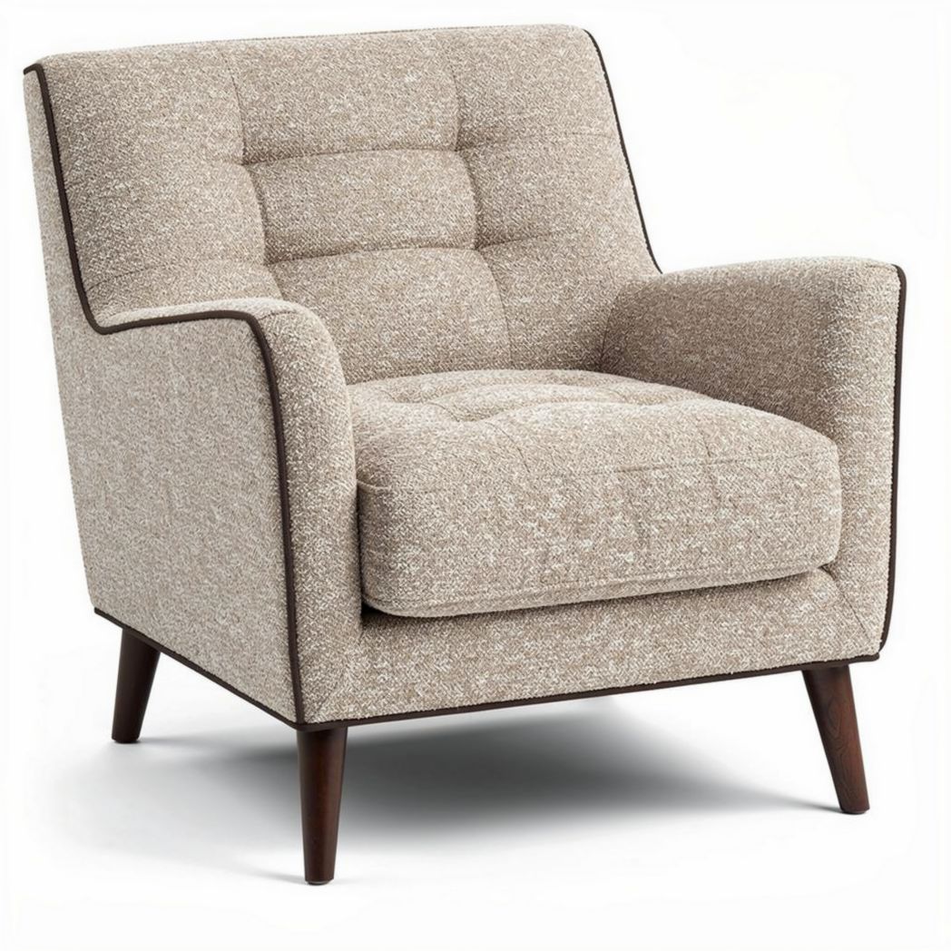Stoel met schuimvulling van beige stof en houten poten 70 x 80 x 85cm