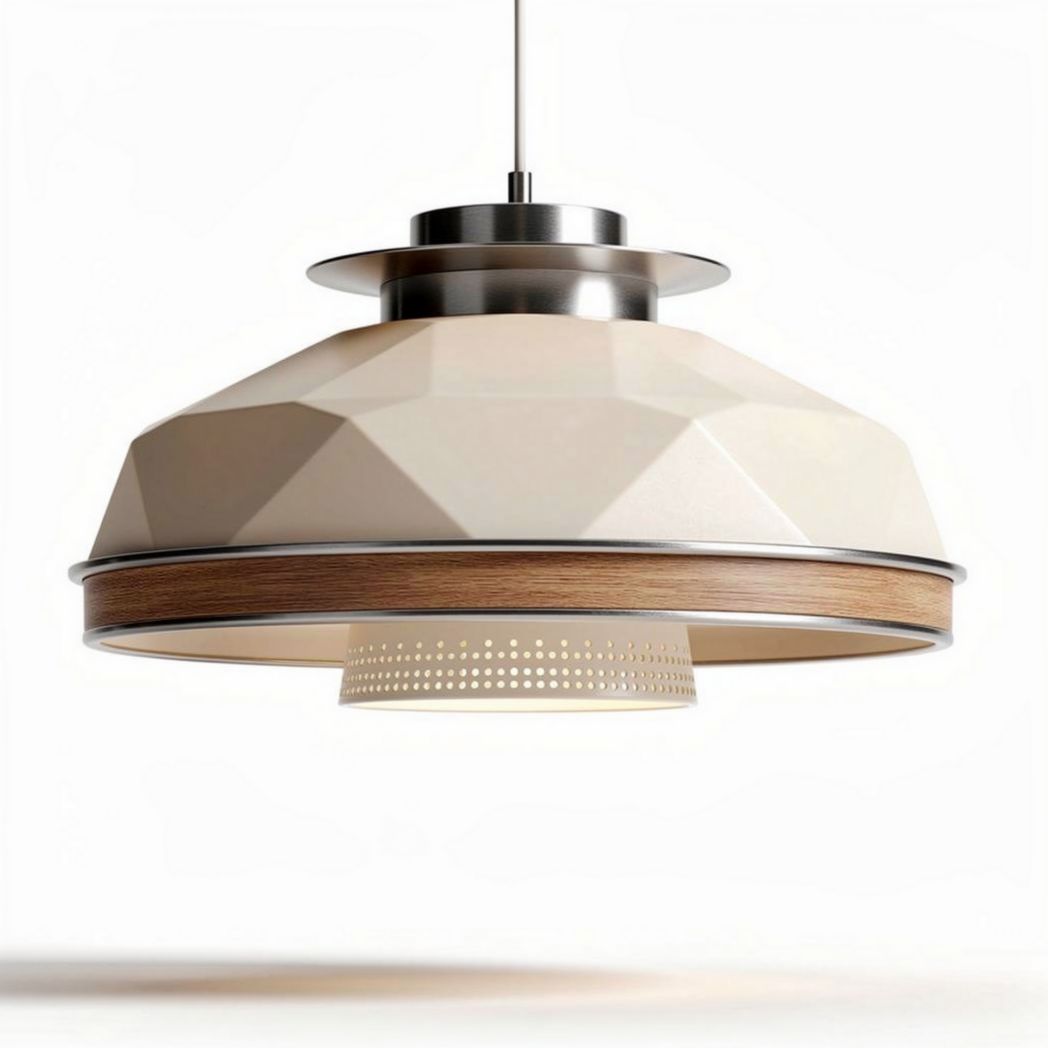 Hanglamp met geometrisch ontwerp en houten elementen 30 x 30 x 20cm