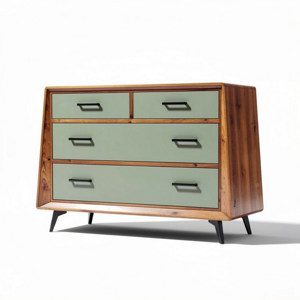 Houten kast met groene lades afmetingen 90 x 45 x 75cm