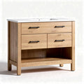 Houten wastafel met onderkast en 3 lades in naturel afwerking 60 x 45 x 80cm