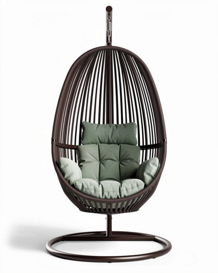 Hangstoel van wicker met kussens in groen 90 x 80 x 120cm