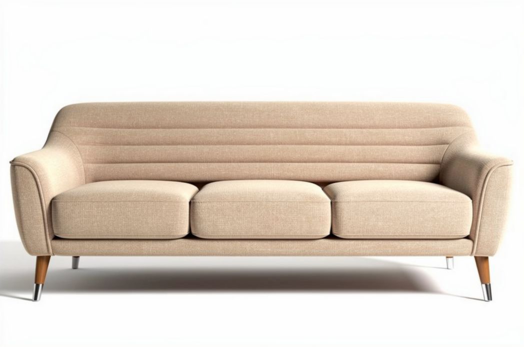Beige stoffen bank met drie zitplaatsen afmetingen 200 x 90 x 85cm