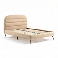 Tweepersoonsbed met gestoffeerde hoofdbord in beige en metalen poten 200 x 160 x 90cm